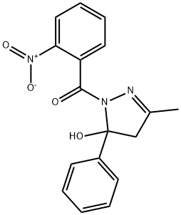 1-{2-nitrobenzoyl}-3-methyl-5-phenyl-4,5-dihydro-1H-pyrazol-5-ol 化学構造式