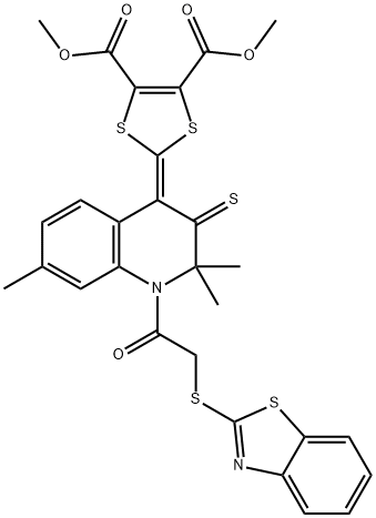 dimethyl 2-(1-[(1,3-benzothiazol-2-ylsulfanyl)acetyl]-2,2,7-trimethyl-3-thioxo-2,3-dihydro-4(1H)-quinolinylidene)-1,3-dithiole-4,5-dicarboxylate,332019-08-6,结构式