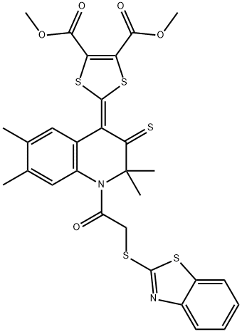 dimethyl 2-(1-[(1,3-benzothiazol-2-ylsulfanyl)acetyl]-2,2,6,7-tetramethyl-3-thioxo-2,3-dihydro-4(1H)-quinolinylidene)-1,3-dithiole-4,5-dicarboxylate|