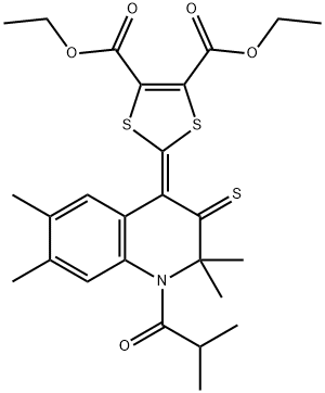 diethyl 2-(1-isobutyryl-2,2,6,7-tetramethyl-3-thioxo-2,3-dihydro-4(1H)-quinolinylidene)-1,3-dithiole-4,5-dicarboxylate Structure