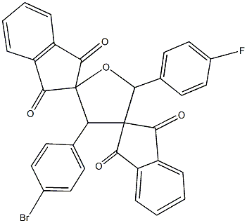 4'-(4-bromophenyl)-2'-(4-fluorophenyl)-dispiro[bis[1H-indene-1,3(2H)-dione]-2,3':2'',5'-tetrahydrofuran] 化学構造式