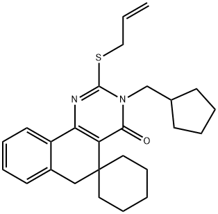 3-(cyclopentylmethyl)-2-(prop-2-enylsulfanyl)-5,6-dihydro-4(3H)-oxospiro(benzo[h]quinazoline-5,1'-cyclohexane) Structure