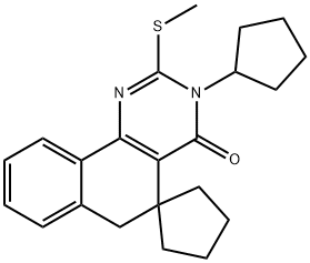 3-cyclopentyl-2-(methylsulfanyl)-5,6-dihydrospiro(benzo[h]quinazoline-5,1'-cyclopentane)-4(3H)-one Structure