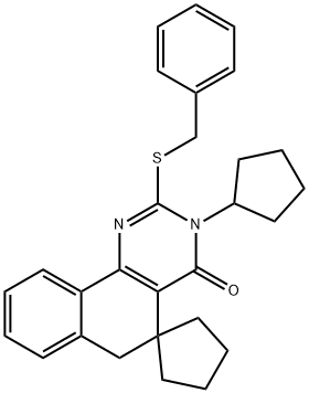 2-(benzylsulfanyl)-3-cyclopentyl-5,6-dihydrospiro(benzo[h]quinazoline-5,1'-cyclopentane)-4(3H)-one 结构式