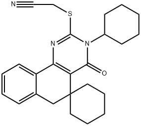 2-[(cyanomethyl)sulfanyl]-3-hexyl-4-oxo-3,4,5,6-tetrahydrospiro(benzo[h]quinazoline-5,1'-cyclohexane),332024-61-0,结构式