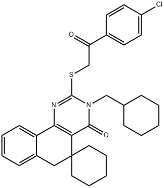 2-{[2-(4-chlorophenyl)-2-oxoethyl]sulfanyl}-3-(cyclohexylmethyl)-5,6-dihydrospiro(benzo[h]quinazoline-5,1'-cyclohexane)-4(3H)-one 结构式