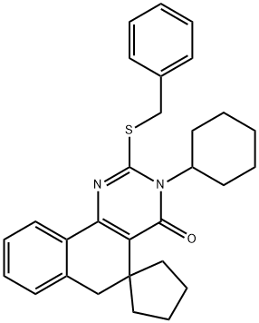 3-cyclohexyl-2-(benzylsulfanyl)-5,6-dihydrospiro(benzo[h]quinazoline-5,1'-cyclopentane)-4(3H)-one,332024-67-6,结构式
