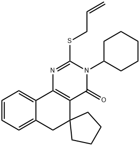 2-(allylsulfanyl)-3-cyclohexyl-5,6-dihydrospiro(benzo[h]quinazoline-5,1'-cyclopentane)-4(3H)-one,332024-68-7,结构式