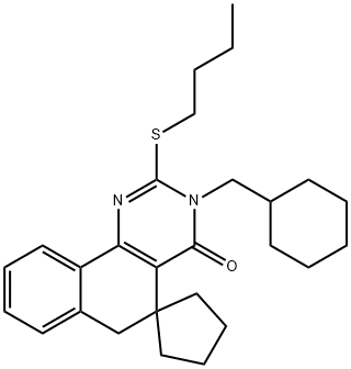 2-(butylsulfanyl)-3-(cyclohexylmethyl)-5,6-dihydrospiro(benzo[h]quinazoline-5,1'-cyclopentane)-4(3H)-one,332024-70-1,结构式