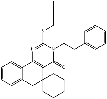 3-(2-phenylethyl)-2-(prop-2-ynylsulfanyl)-5,6-dihydro-4(3H)-oxospiro(benzo[h]quinazoline-5,1'-cyclohexane) 结构式