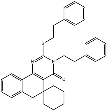 3-(2-phenylethyl)-2-[(2-phenylethyl)sulfanyl]-5,6-dihydrospiro(benzo[h]quinazoline-5,1'-cyclohexane)-4(3H)-one Struktur