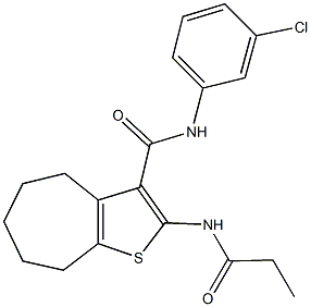 N-(3-chlorophenyl)-2-(propionylamino)-5,6,7,8-tetrahydro-4H-cyclohepta[b]thiophene-3-carboxamide 化学構造式