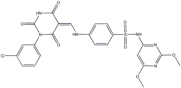 4-{[(1-(3-chlorophenyl)-2,4,6-trioxotetrahydro-5(2H)-pyrimidinylidene)methyl]amino}-N-(2,6-dimethoxy-4-pyrimidinyl)benzenesulfonamide 化学構造式