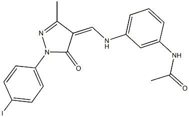 N-[3-({[1-(4-iodophenyl)-3-methyl-5-oxo-1,5-dihydro-4H-pyrazol-4-ylidene]methyl}amino)phenyl]acetamide 化学構造式