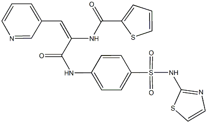 N-[2-(3-pyridinyl)-1-({4-[(1,3-thiazol-2-ylamino)sulfonyl]anilino}carbonyl)vinyl]-2-thiophenecarboxamide 化学構造式