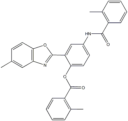 2-(5-methyl-1,3-benzoxazol-2-yl)-4-[(2-methylbenzoyl)amino]phenyl 2-methylbenzoate 化学構造式