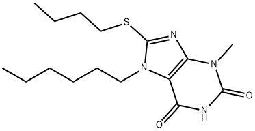 8-(butylsulfanyl)-7-hexyl-3-methyl-3,7-dihydro-1H-purine-2,6-dione Structure