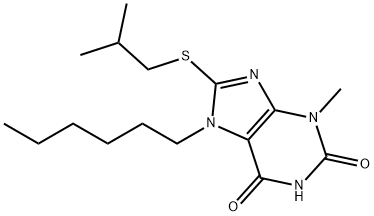 7-hexyl-8-(isobutylsulfanyl)-3-methyl-3,7-dihydro-1H-purine-2,6-dione 结构式