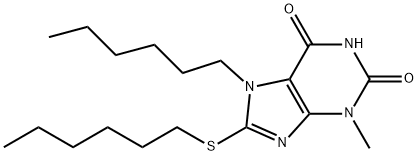 7-hexyl-8-(hexylsulfanyl)-3-methyl-3,7-dihydro-1H-purine-2,6-dione,332033-54-2,结构式