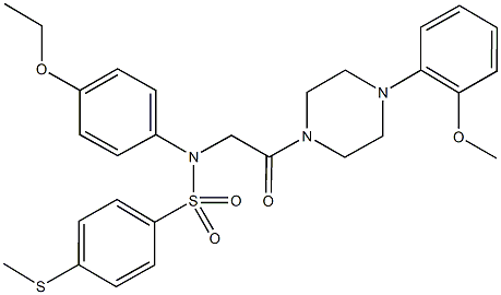 N-[4-(ethyloxy)phenyl]-N-(2-{4-[2-(methyloxy)phenyl]piperazin-1-yl}-2-oxoethyl)-4-(methylsulfanyl)benzenesulfonamide 化学構造式