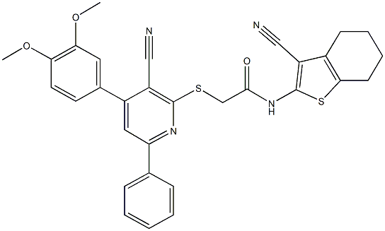 2-{[3-cyano-4-(3,4-dimethoxyphenyl)-6-phenyl-2-pyridinyl]sulfanyl}-N-(3-cyano-4,5,6,7-tetrahydro-1-benzothiophen-2-yl)acetamide|