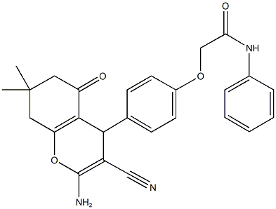 2-[4-(2-amino-3-cyano-7,7-dimethyl-5-oxo-5,6,7,8-tetrahydro-4H-chromen-4-yl)phenoxy]-N-phenylacetamide,332040-71-8,结构式