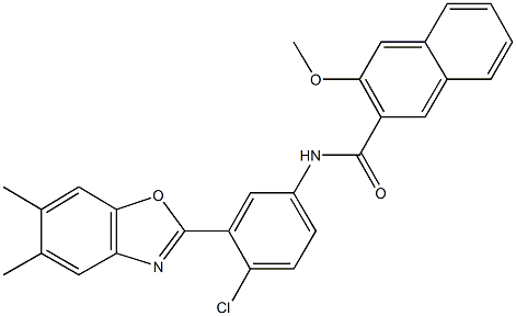 N-[4-chloro-3-(5,6-dimethyl-1,3-benzoxazol-2-yl)phenyl]-3-methoxy-2-naphthamide Struktur