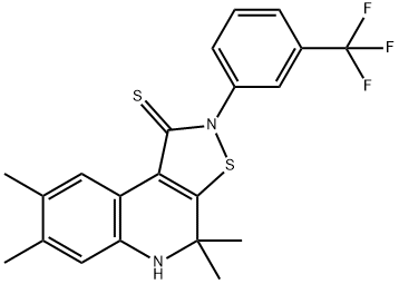 4,4,7,8-tetramethyl-2-[3-(trifluoromethyl)phenyl]-4,5-dihydroisothiazolo[5,4-c]quinoline-1(2H)-thione 化学構造式