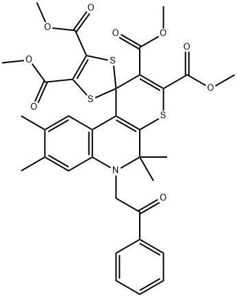 tetramethyl 5',5',8',9'-tetramethyl-6'-(2-oxo-2-phenylethyl)-5',6'-dihydrospiro[1,3-dithiole-2,1'-(1'H)-thiopyrano[2,3-c]quinoline]-2',3',4,5-tetracarboxylate,332043-50-2,结构式