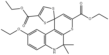 diethyl 9'-ethoxy-5',5'-dimethyl-5',6'-dihydrospiro[1,3-dithiole-2,1'-(1'H)-thiopyrano[2,3-c]quinoline]-3',4-dicarboxylate 化学構造式