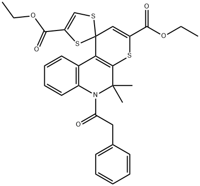 diethyl 5',5'-dimethyl-6'-(phenylacetyl)-5',6'-dihydrospiro(1,3-dithiole-2,1'-(1'H)-thiopyrano[2,3-c]quinoline]-3',4-dicarboxylate Structure