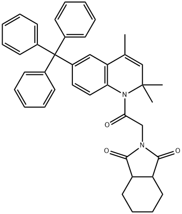 2-[2-oxo-2-(2,2,4-trimethyl-6-trityl-1(2H)-quinolinyl)ethyl]hexahydro-1H-isoindole-1,3(2H)-dione Struktur