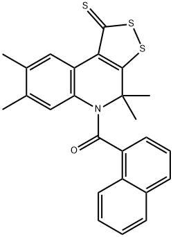 4,4,7,8-tetramethyl-5-(1-naphthoyl)-4,5-dihydro-1H-[1,2]dithiolo[3,4-c]quinoline-1-thione 化学構造式