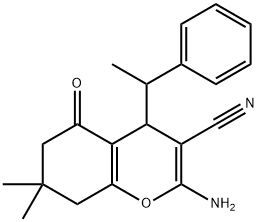 2-amino-7,7-dimethyl-5-oxo-4-(1-phenylethyl)-5,6,7,8-tetrahydro-4H-chromene-3-carbonitrile,332045-34-8,结构式