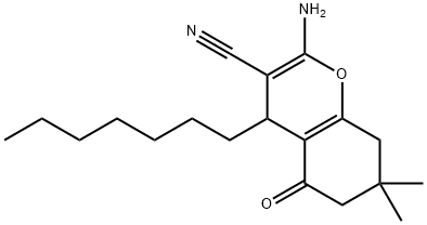 2-amino-4-heptyl-7,7-dimethyl-5-oxo-5,6,7,8-tetrahydro-4H-chromene-3-carbonitrile 结构式
