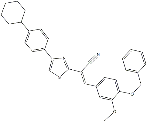 3-[4-(benzyloxy)-3-methoxyphenyl]-2-[4-(4-cyclohexylphenyl)-1,3-thiazol-2-yl]acrylonitrile Struktur