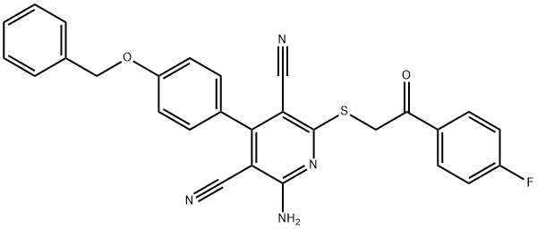 2-amino-4-[4-(benzyloxy)phenyl]-6-{[2-(4-fluorophenyl)-2-oxoethyl]sulfanyl}-3,5-pyridinedicarbonitrile 结构式