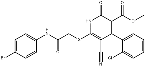 methyl 6-{[2-(4-bromoanilino)-2-oxoethyl]sulfanyl}-4-(2-chlorophenyl)-5-cyano-2-oxo-1,2,3,4-tetrahydro-3-pyridinecarboxylate Struktur