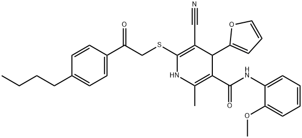 6-{[2-(4-butylphenyl)-2-oxoethyl]sulfanyl}-5-cyano-4-(2-furyl)-N-(2-methoxyphenyl)-2-methyl-1,4-dihydro-3-pyridinecarboxamide Structure