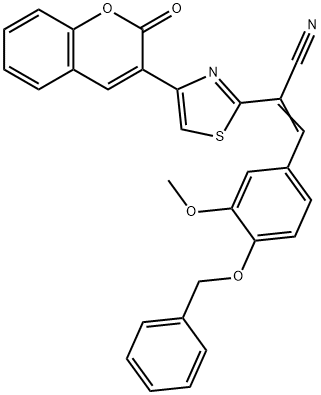 3-[4-(benzyloxy)-3-methoxyphenyl]-2-[4-(2-oxo-2H-chromen-3-yl)-1,3-thiazol-2-yl]acrylonitrile Struktur