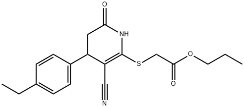 propyl {[3-cyano-4-(4-ethylphenyl)-6-oxo-1,4,5,6-tetrahydro-2-pyridinyl]sulfanyl}acetate 化学構造式