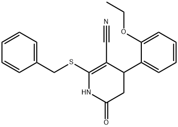 2-(benzylsulfanyl)-4-(2-ethoxyphenyl)-6-oxo-1,4,5,6-tetrahydro-3-pyridinecarbonitrile Struktur
