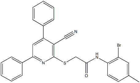 N-(2-bromo-4-methylphenyl)-2-[(3-cyano-4,6-diphenyl-2-pyridinyl)sulfanyl]acetamide Struktur