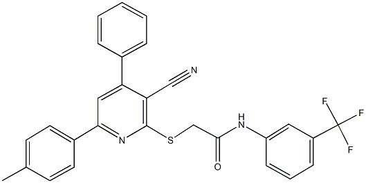 2-{[3-cyano-6-(4-methylphenyl)-4-phenyl-2-pyridinyl]sulfanyl}-N-[3-(trifluoromethyl)phenyl]acetamide,332053-24-4,结构式