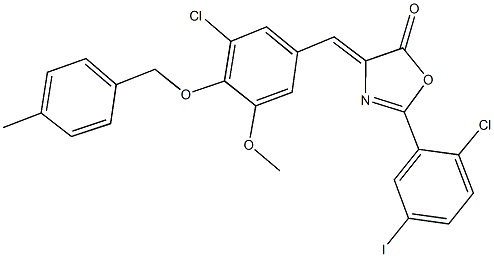 2-(2-chloro-5-iodophenyl)-4-{3-chloro-5-methoxy-4-[(4-methylbenzyl)oxy]benzylidene}-1,3-oxazol-5(4H)-one Structure