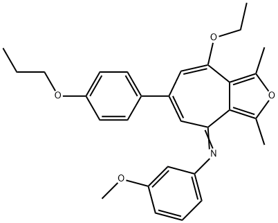 N-[8-ethoxy-1,3-dimethyl-6-(4-propoxyphenyl)-4H-cyclohepta[c]furan-4-ylidene]-N-(3-methoxyphenyl)amine 化学構造式