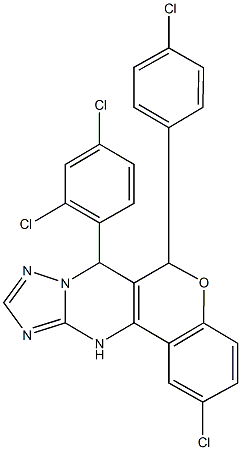 2-chloro-6-(4-chlorophenyl)-7-(2,4-dichlorophenyl)-7,12-dihydro-6H-chromeno[4,3-d][1,2,4]triazolo[1,5-a]pyrimidine Structure