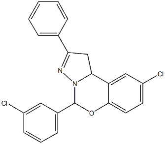 9-chloro-5-(3-chlorophenyl)-2-phenyl-1,10b-dihydropyrazolo[1,5-c][1,3]benzoxazine,332060-00-1,结构式