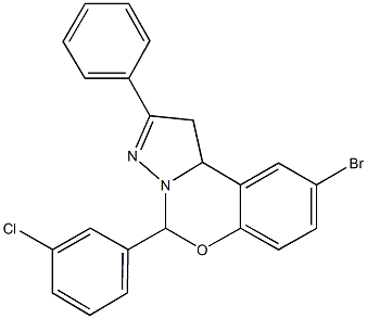 9-bromo-5-(3-chlorophenyl)-2-phenyl-1,10b-dihydropyrazolo[1,5-c][1,3]benzoxazine Struktur