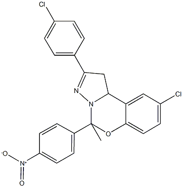 9-chloro-2-(4-chlorophenyl)-5-{4-nitrophenyl}-5-methyl-1,10b-dihydropyrazolo[1,5-c][1,3]benzoxazine 结构式